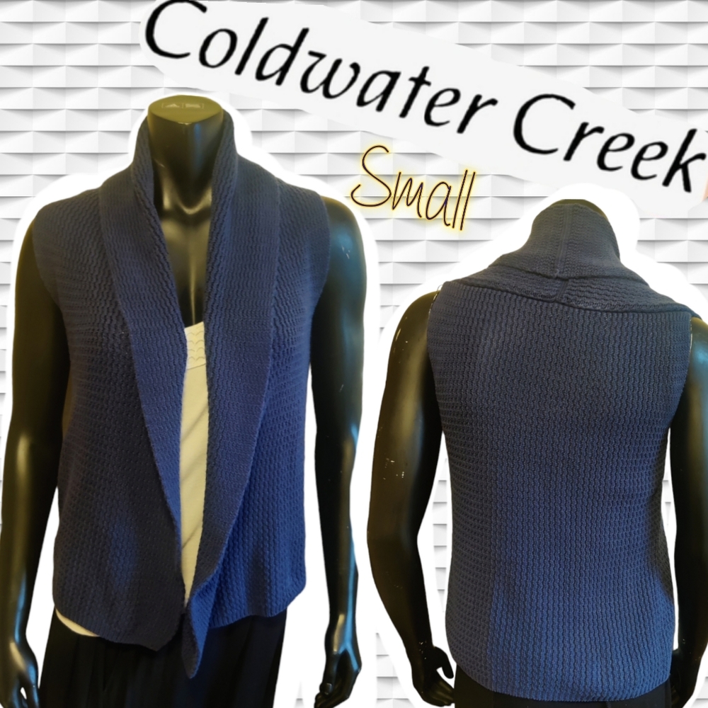 🗺️ Coldwater Creek Small Knit Open Front Shawl Vest Coastal Vintage Grandma EUC